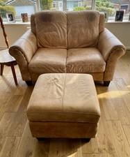 Leather 2-Seater Sofa Matching Armchair and Storage Ottoman Set