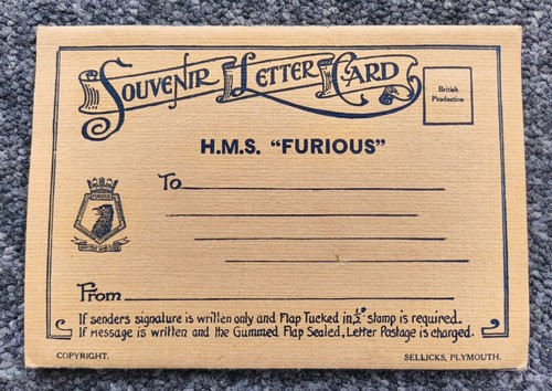 Hms furious souvenir letter - hms,