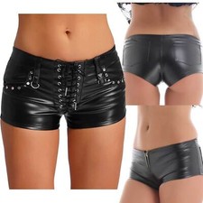 UK Womens Low Rise Hot Pants Shiny Faux Leather Punk Booty Shorts Clubwear