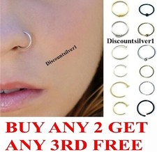 Sterling Silver Thin Small Silver Nose Ring Hoop Piercing Body Jewellery
