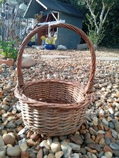 Vintage Wicker Handled Storage Basket/Planter 10" Tall Woven Rustic Round