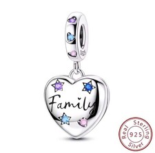 S925 Sterling Silver 'Family' Heart Locket Charm + FREE Bracelet. UK. BNIP