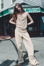  Zara Silver Beige Sequin Top