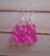 Cute Mini Sweet Pink Gummy Bear dangle hook Earrings Kawaii Party Funky Gift