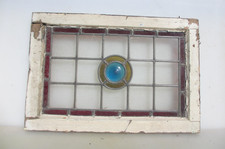 Antique Stained Glass Window Panel Old Wooden Victorian Leaded 25"x16.75"