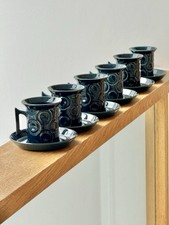 6 1960s Portmeirion Blue Jupiter Coffee Cups & Saucers by Susan Williams-Ellis