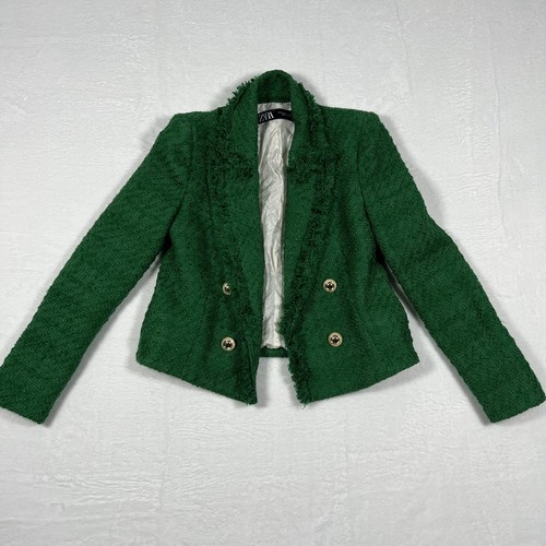 Zara green tweed blazer - green, womens