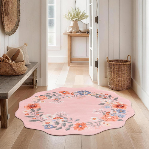 Floral round rug 120 soft - floral,