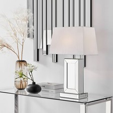 Talia Mirror & White Shade Table Lamp Light (Including Bulb)