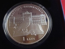 LATVIA LATVIAN UNIVERSITET 2009 SILVER PROOF COIN 1 LATS - OWL - bird red book  