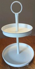 Farmhouse Shabby Chic White Pedestal 2 Tiered Tray 