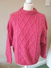 Vintage Pink Jumper The Sweater Shop 100% Wool Aran Crew Neck XL Size 16-18-20