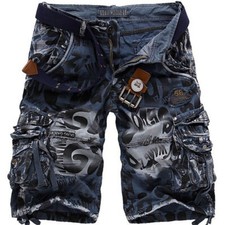 UK Mens Crosshatch Cargo Shorts Camo Combat Army Long Military Knee Length Pants