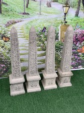STONE GARDEN LARGE SET OF 4 EGYPTIAN PILLAR CAP PIER CAP STATUE ORNAMENTS