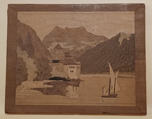 Vintage wooden marquetry wall - vintage,
