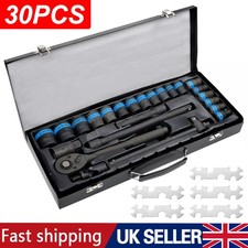 Heavy Duty 1/2" Ratchet Wrench Socket Set 8-32mm Metric Extension Bar Metal Case