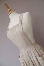 Vintage Laura Ashley 100% Linen Striped Pinafore Dress Size 14 1980s JE1709