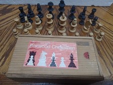 Vintage Staunton Pattern French Boxwood Set of Chess Men for W H Smith. Boxed .