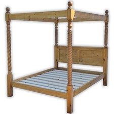 CHUNKY Barley Posts 5FT King Size FOUR POSTER Pine Bed Frame Panel Headboard