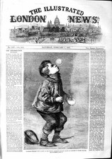 Original Old Antique Print 1863 Littl Boy Blowing Bubbles Hunt 19th