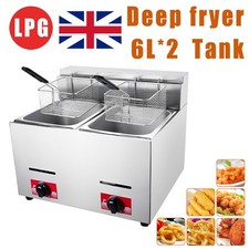 Commercial LPG Gas Fryer 2X 6L Stainless Steel Catering Frying Tool Double Tank