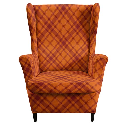 Plaid wing chair covers orange - wing,