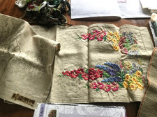 Vintage job lot embroidery kits part done Runner cloth etc