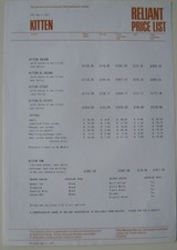 Reliant Kitten 1977 Price List