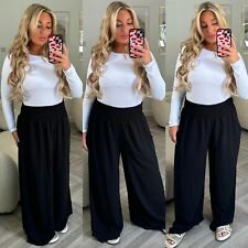 Womens High Waisted Pockets Harem Palazzo Wide Leg Casual Summer Trousers Pants