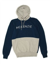 MCKENZIE Mens Graphic Hoodie Jumper Medium Navy Blue Colourblock Cotton AA06