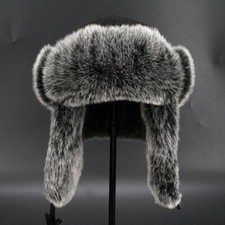 Vintage Men's Trapper Hat Cap Ski Russian Cossack Faux Fur Suede Leather Winter