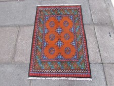 Vintage Traditional Hand Made Afghan Oriental Wool Orange Small Rug 120x80cm