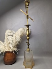 antique Victorian brass converted gas ceiling light with etched shade electric