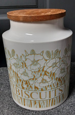 Vintage Hornsea Pottery Biscuit Jar with Wooden Lid, ' Fleur ' Pattern 