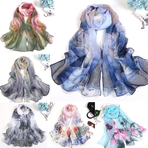 Women silk scarf lotus - lotus, ink