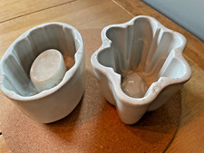 2 Vintage white oval fluted ceramic jelly moulds
