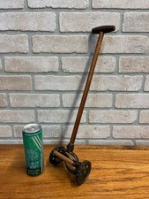 Vintage Arcade Push Reel Lawn Mower Miniature Child's Toy Cast Iron & Wood