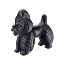 Hand Carved Miniature BLACK OBSIDIAN Figure Ornament POODLE DOG 3.2cm Long