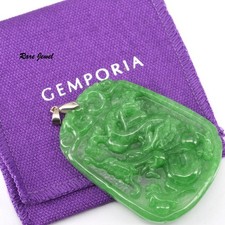 JADE PENDANT BEUTIFUL GREEN JADEITE DRAGON STERLING SILVER BY GEMPORIA