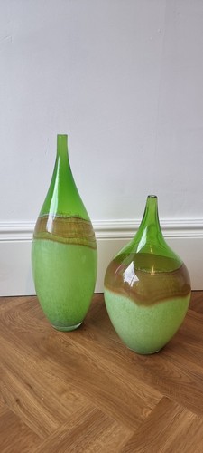 Pair green glass vases - pair, of