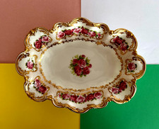 Antique Crescent China George Jones & Sons Pink Roses & Gold Oval Dish💐🌸🎀