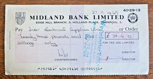 Midland bank cheque - tee, vee
