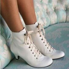 Low Kitten Heel Ankle Boots Victorian Retro Lace Up Women Ladies Formal Shoes BJ