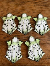 5 Vintage Paper Toy Jumping Frogs - Movable Parts Green
