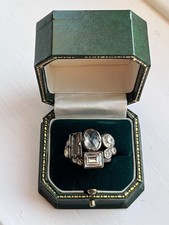 DYRBERG KERN Denmark SIZE O-P (7) III Gunmetal Cocktail Ring SWAROVSKI CRYSTAL