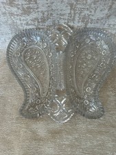 Victorian Butterfly Divided Glass Dish Vintage Clear Pressed Glass