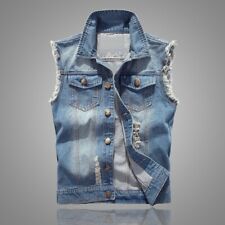 Mens Casual Denim Vest Trucker Biker Jean Waistcoat Sleeveless Jacket Tops S-5XL
