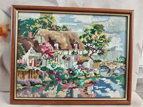Vintage framed needlepoint - vintage,