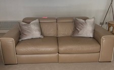 Natuzzi power Italian leather recliner sofas with cream piping - option to buy 2