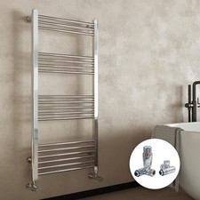 Chrome Bathroom Straight Heated Towel Rail Radiator & Dual Fuel TRV Valves